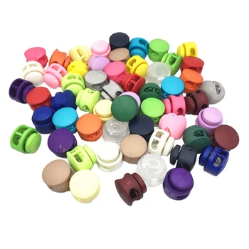 

50pcs Double Hole Spring Cord Locks Round Ball Shaped Toggle Stoppers Stop Sliding Cord Fasteners Locks Sewing Accessories