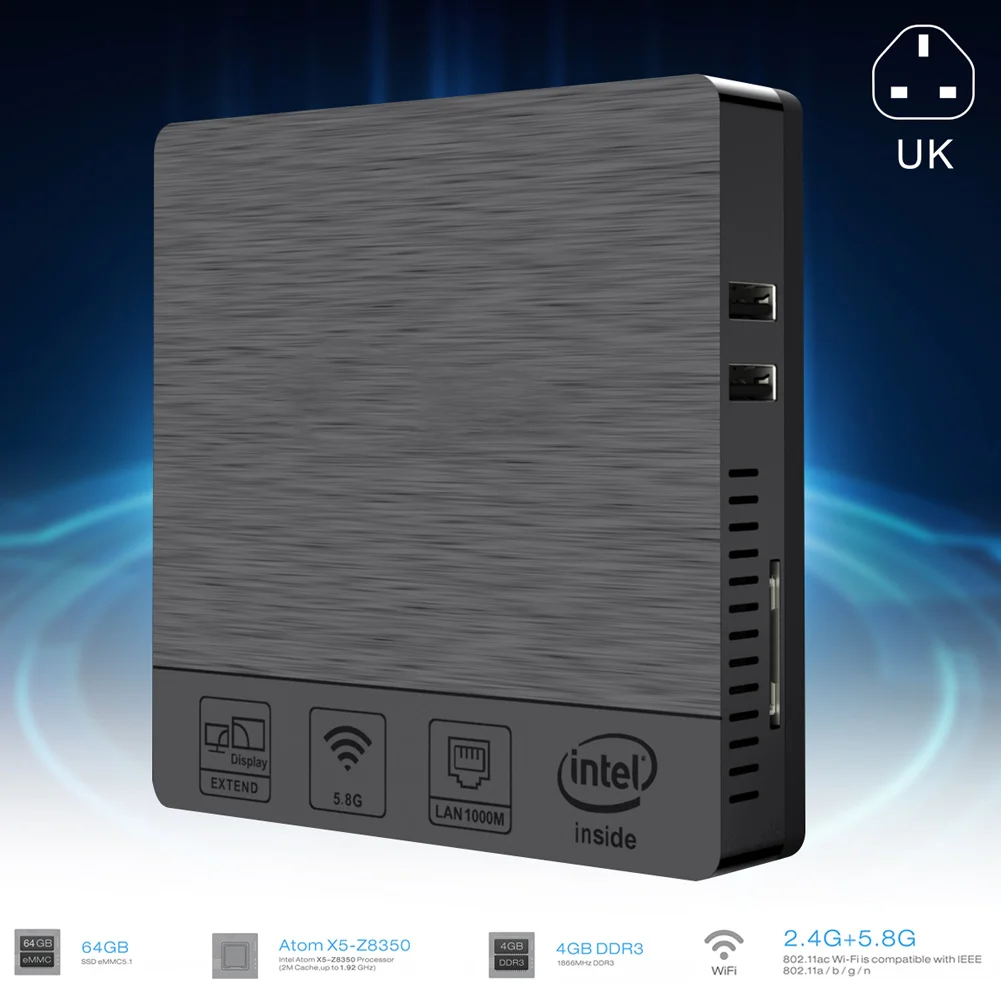 Мини ПК 4G/64GB Win10 BT4.0 теплоотвод пылезащитный 2,4G+ 5,8G двойной WiFi Hi 888 - Цвет: UK
