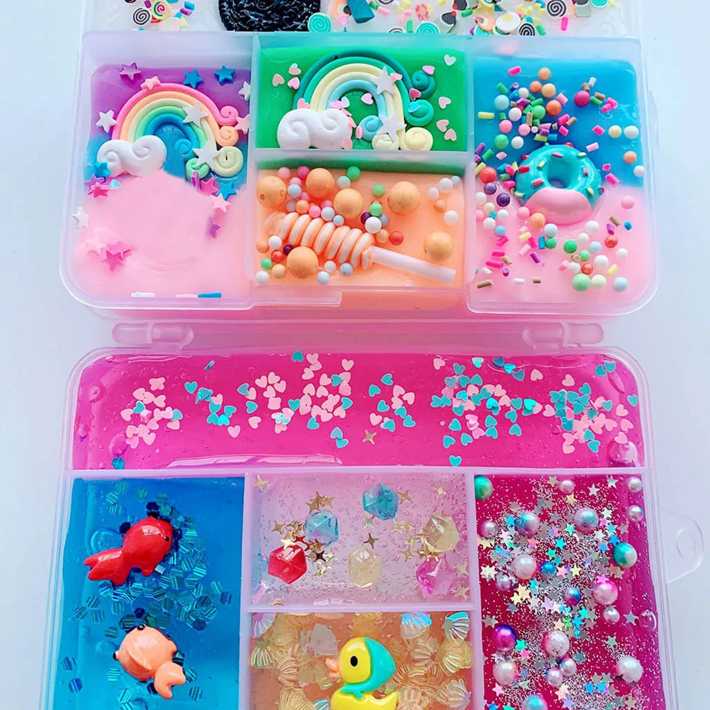 DIY encantos Kit para hacer baba de Color de barro en caja de algodón arcilla elasticidad plastilina azul de cristal de arcilla juguete alivio del estrés chico regalo