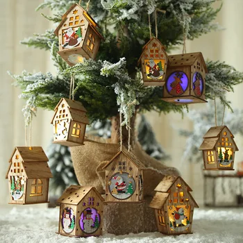 

Festival Led Light Wood House Christmas Tree Decorations For Home Hanging Ornaments Fairy Light Xmas Gift Wedding Decor Navidad