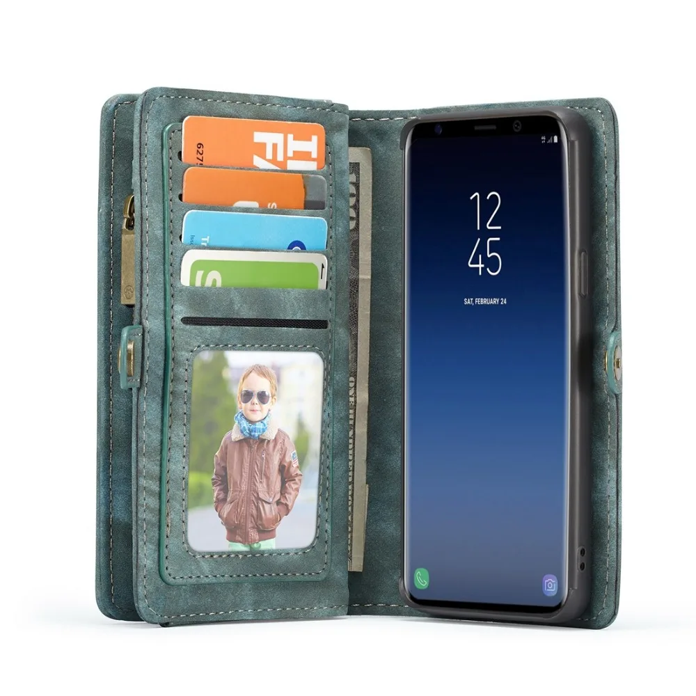 CaseMe для Galaxy S9+ Съемный Многофункциональный горизонтальный Флип кожаный чехол с отделением для карт и держателем и бумажником на молнии