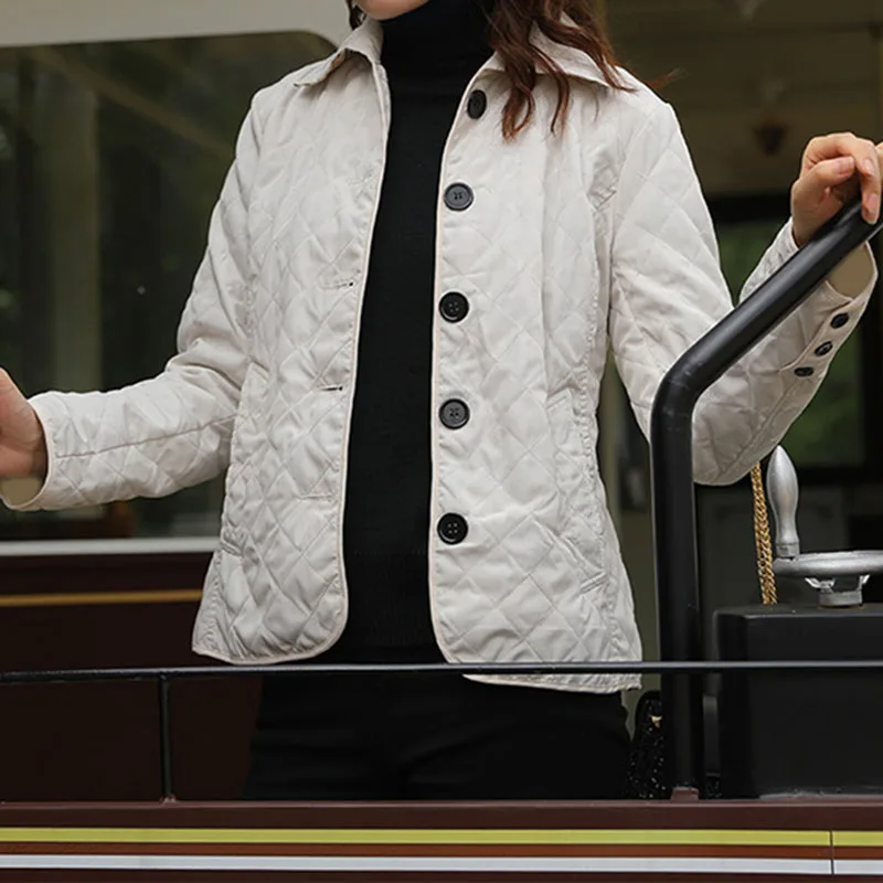 Online Plus Size 5XL Plaid Quilted Autumn Parkas Women Slim Turn Down Collar Long Sleeve Coat Jacket Female 2019 Winter Fashion Parka