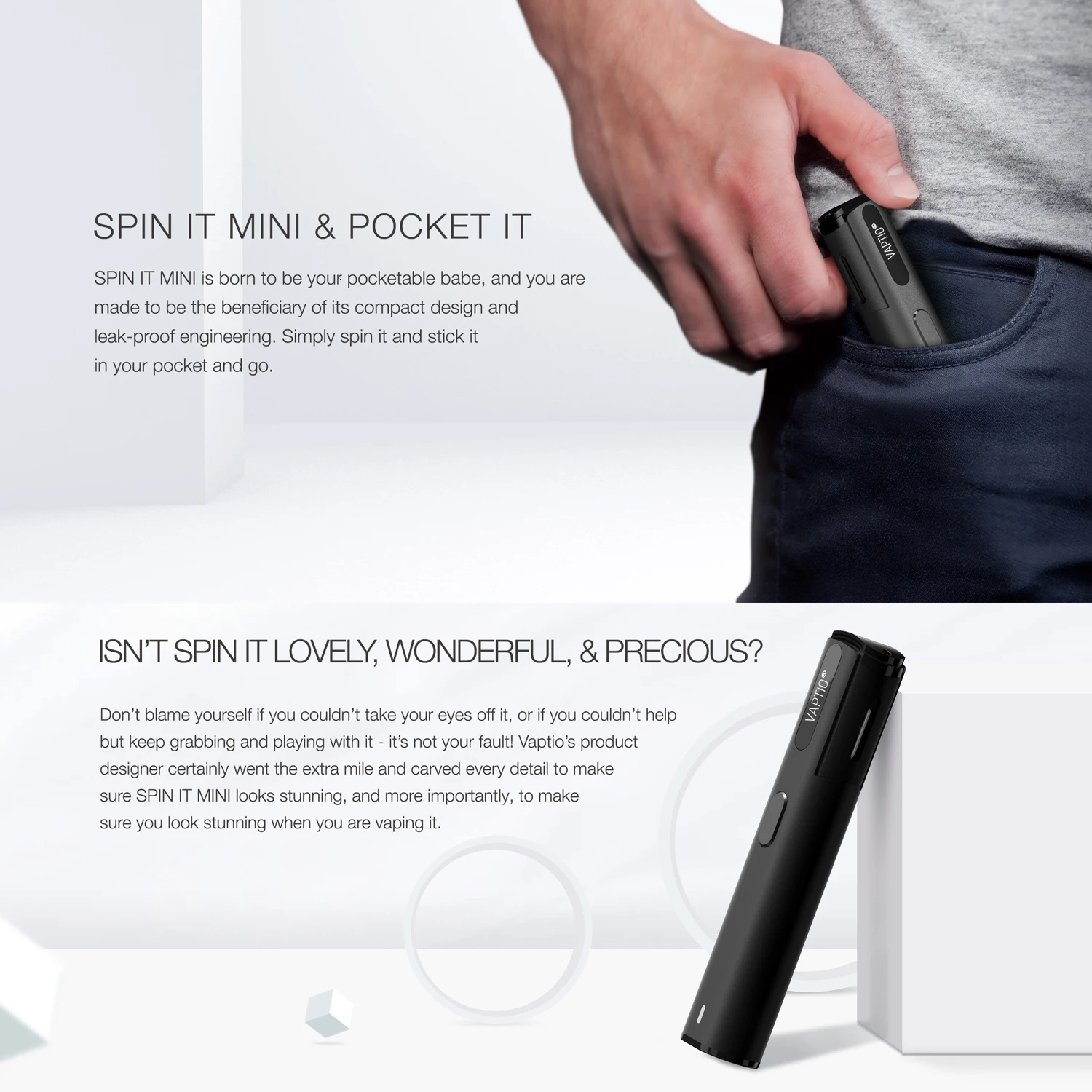 Последние 24 часа! Vaptio Spin IT vape ручка комплект с 500 мАч встроенный аккумулятор 15 Вт 1,8 мл бак электронная сигарета Spinnable капельный наконечник
