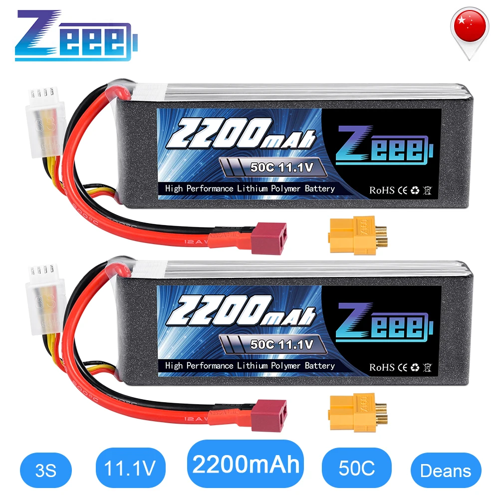 2 шт. Zeee LiPo аккумулятор 11,1 V 3S 2200mAh 50C для радиоуправляемого автомобиля с штекером Deans XT60 разъем для радиоуправляемого вертолета дрона лодки самолета