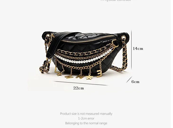 Small Bag Women New Fashion Korean Versatile Messenger Bag Pearl Chain Waist Bag Gold Letter Tassel Chest Bag Nightclub Bag