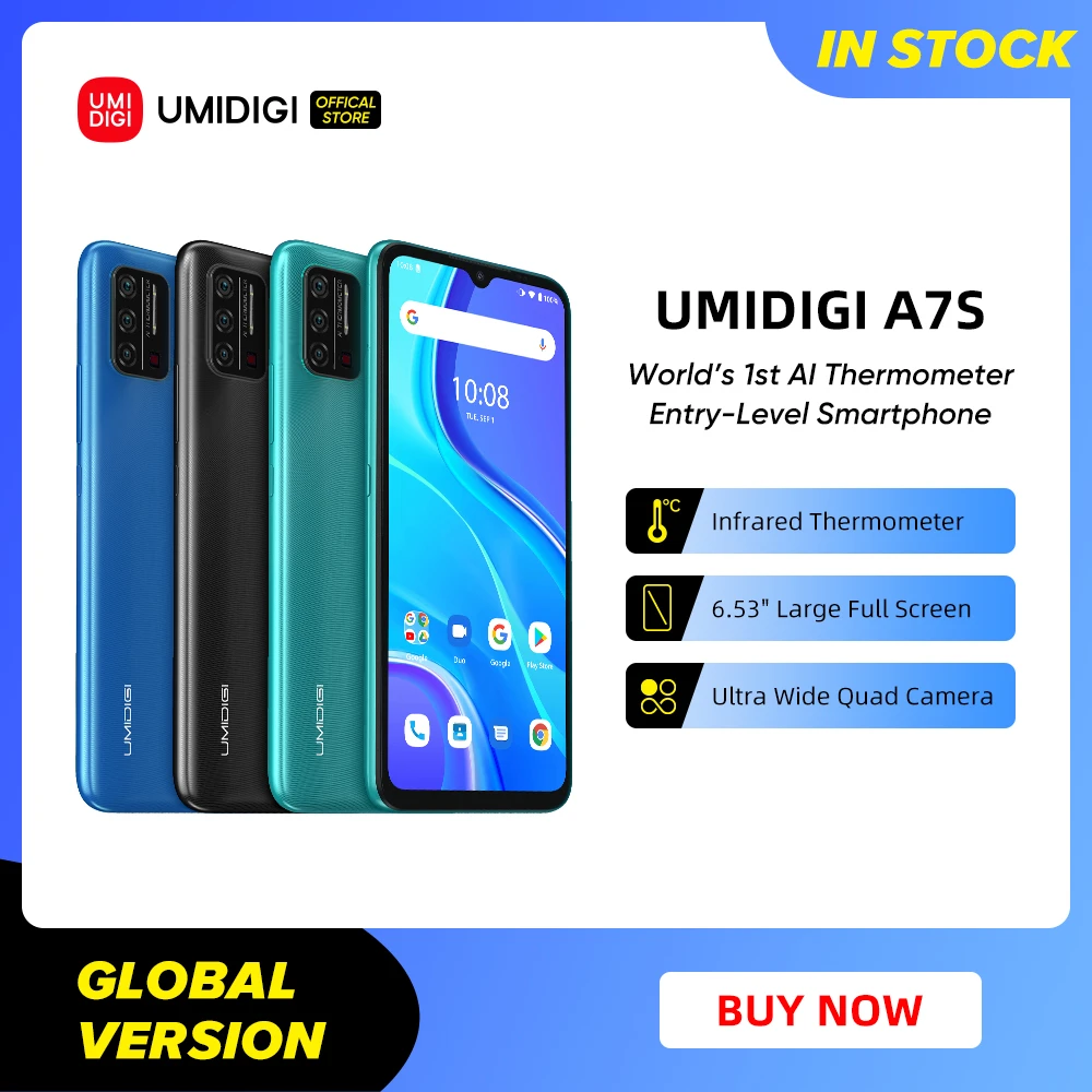 latest umidigi phone [US Charger] UMIDIGI A7S Smart Phone 6.53" Screen 32GB 4150mAh Camera Global Version Cellphone Infrared Temperature Sensor best poco phones