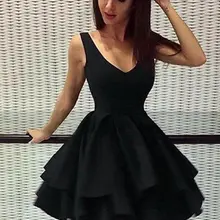 Платье для выпускного вечера с открытой спиной А-силуэт/принцесса без рукавов на бретельках атласные Многослойные короткие/вечерние мини-платья