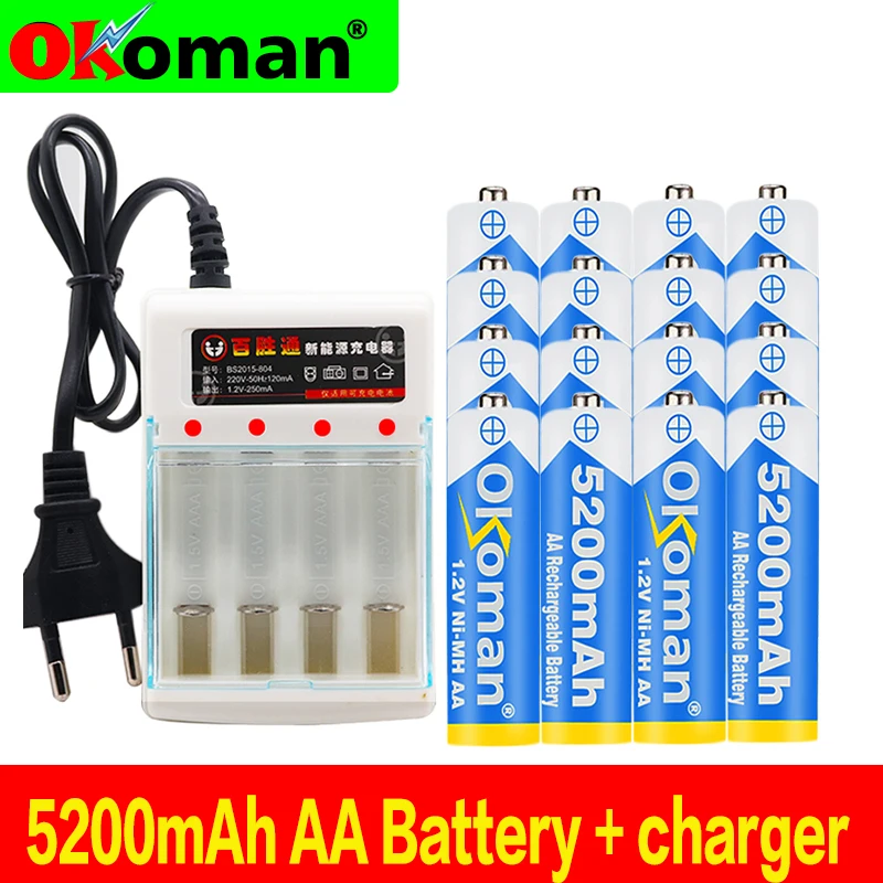 Figh качественный 1 2 V 5200mAh NI MH AA Предварительно заряженный перезаряжаемый aa