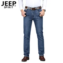 JEEP SPIRIT/осенние джинсы для мужчин, повседневные Прямые джинсовые брюки со средней талией, большие размеры 30-44, эластичные джинсы для мужчин