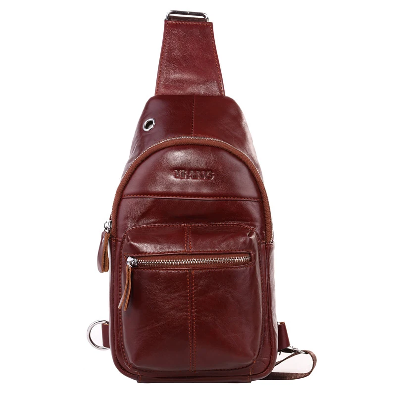 YIANG, брендовая мужская нагрудная сумка из натуральной кожи, сумка через плечо из воловьей кожи для мужчин, сумка через плечо для мобильного телефона, сумки из мягкой кожи - Цвет: Red Brown