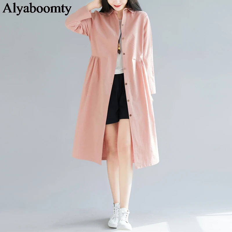 

Mori Girl Autumn Spring Women Midi Shirt Dress Turn-Down Collar Pink Wine Red Loose Cardigan Elegant Cotton Linen Vintage Dress