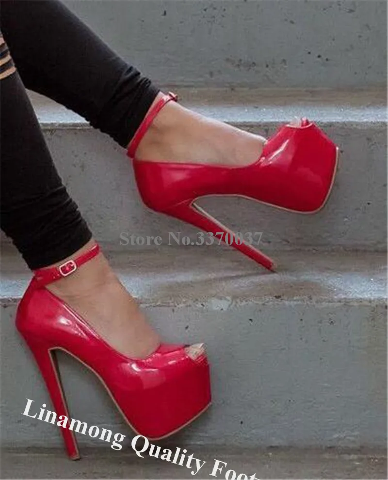 red patent platform heels