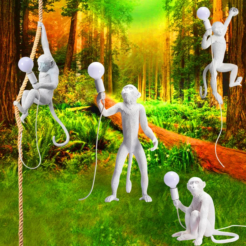 

Modern Seven Colors Monkey Lamps LED Floor Lights Art Replicas Resin Wall Lamps Desk Lamps Bar Decoration Standing Lamps