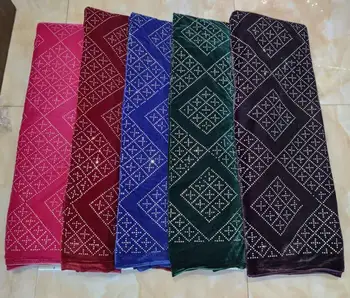 

African Net Lace Fabric, High Quality Velvet Lace With Stones Nigerian Wedding Lace Fabrics 5Yards Sequins French Tulle lace