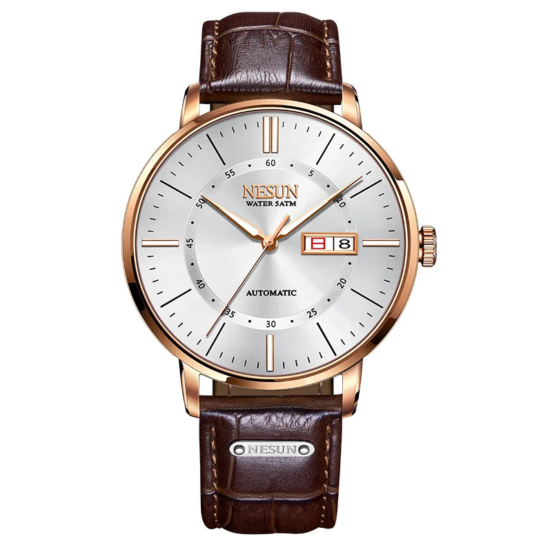 Rose-white Switzerland Nesun механические мужские часы Роскошные 316l Чехол для мужчин Автоматический ход t для Miyota бренд кожа Relogio Masculino 9209 - Цвет: Rose-white