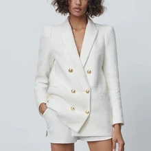 Chaqueta de Tweed con botones para mujer, abrigo elegante de oficina, color blanco y rosa, primavera y otoño, 2021