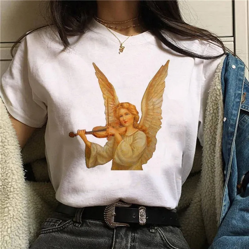 2020 Harajuku Angel Funny T Shirt Women Ullzang 90s Korean Style T-shirt Aesthetic Kawaii Graphic Tshirt Fashion Top Tees Female