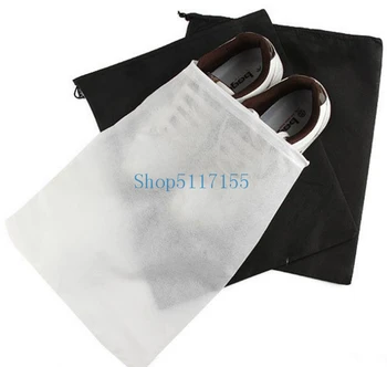 

High Quality Non-Woven Fabric Storage Bags Convenient Square Travel Drawstring Portable For Shoes Container Black White