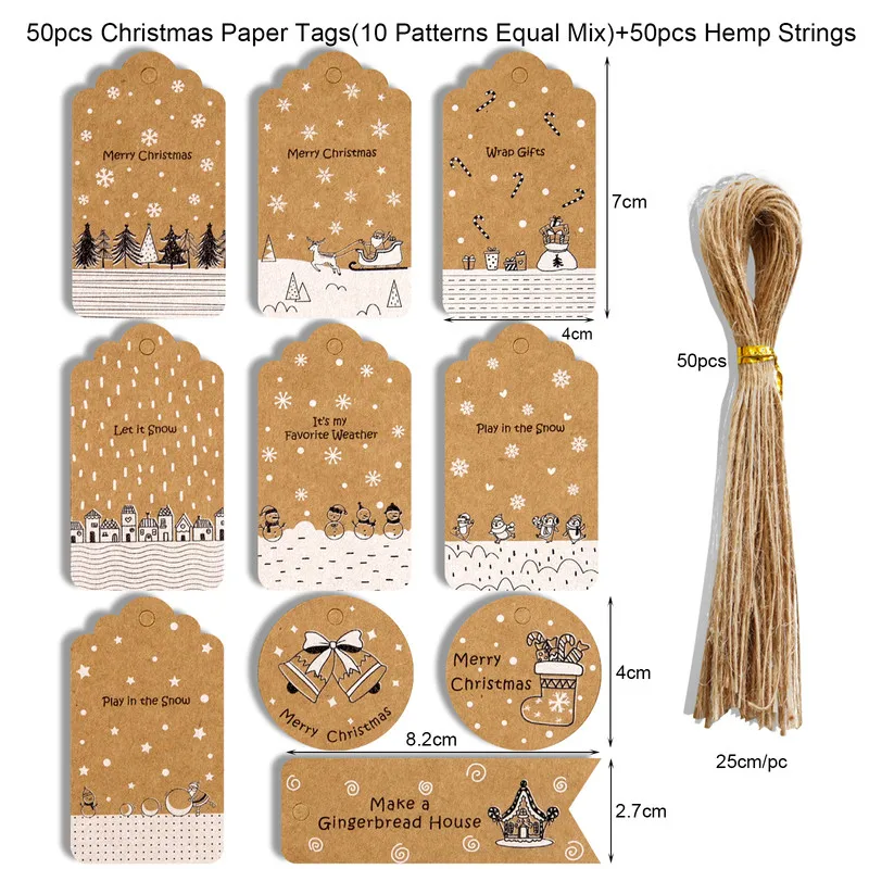 Elan 50PCS Papier Merry-Christmas Étiquettes Cadeau Santa-Snowman Élan DIY Hang Avec 