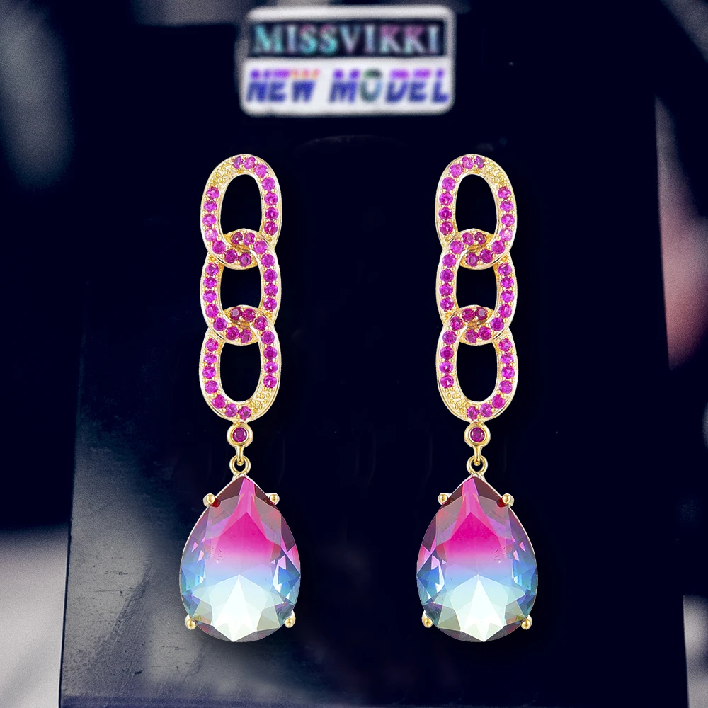 Missvikki Orecchini Pendenti Waterdrop Per Donne Nobili Matrimonio Nuziale Boucle D'Oreille Femme 2024 Nuovo Colore Sfumato Cristallo Trasparente