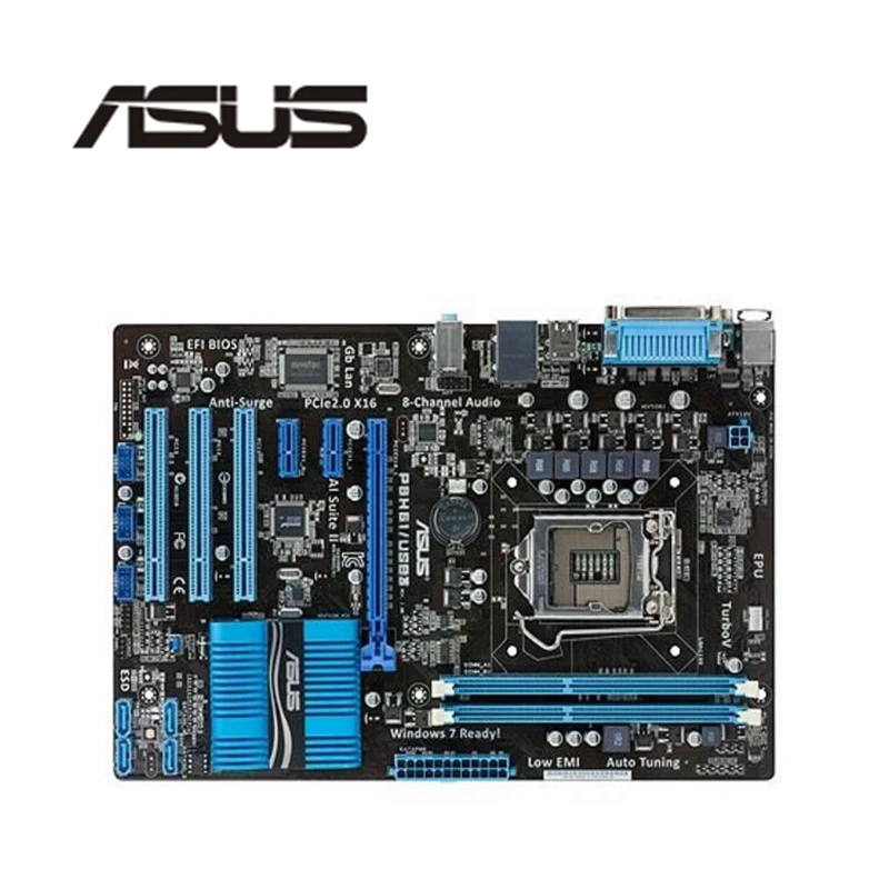 Материнская плата для ASUS P8H61/USB3 материнская LGA 1155 DDR3 ПК Intel H61 P8H61 SATA II PCI-E X16 б/у |