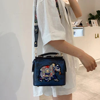 

Elephant Vintage Embroidery Bag Wide Butterfly Strap Women Shoulder Crossbody