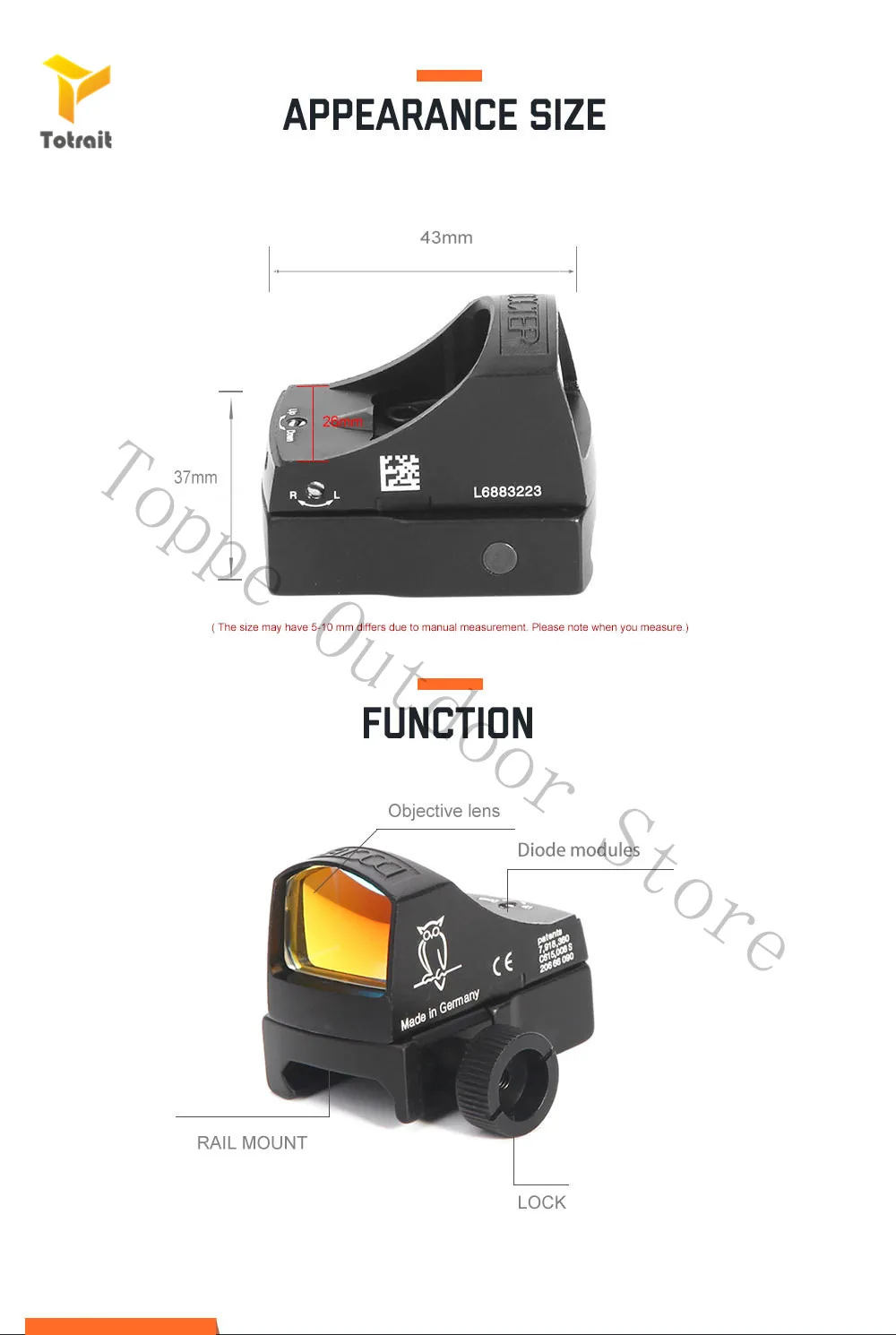 Оптика TOtrait DOCTER Reflex Red Dot прицел компактный голографический Регулируемый Яркость рефлекторный светильник винтовка пистолет страйкбол