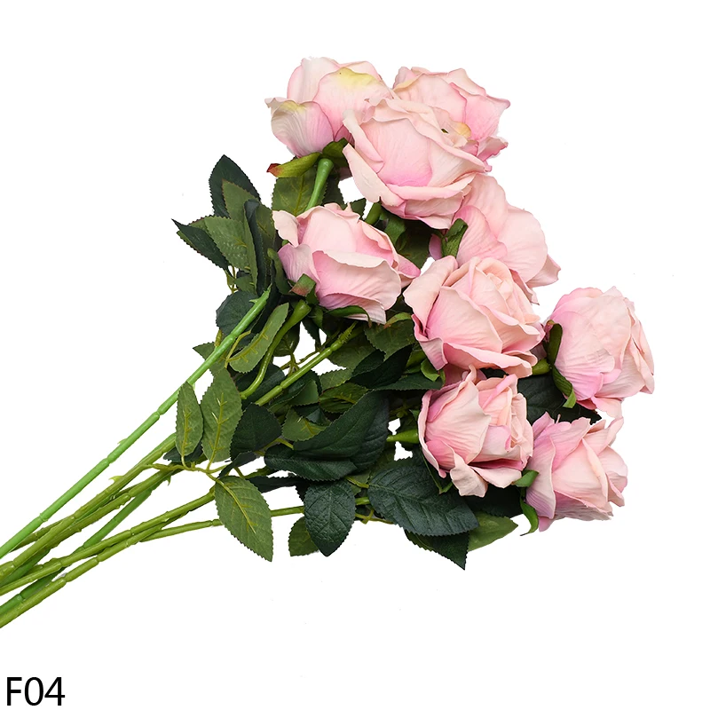 F04 1/3/5/10 шт ко Дню Святого Валентина подарки европейский искусственные розы фланель цветок ветви для Свадебный букет невесты День рождения Декор - Цвет: F04