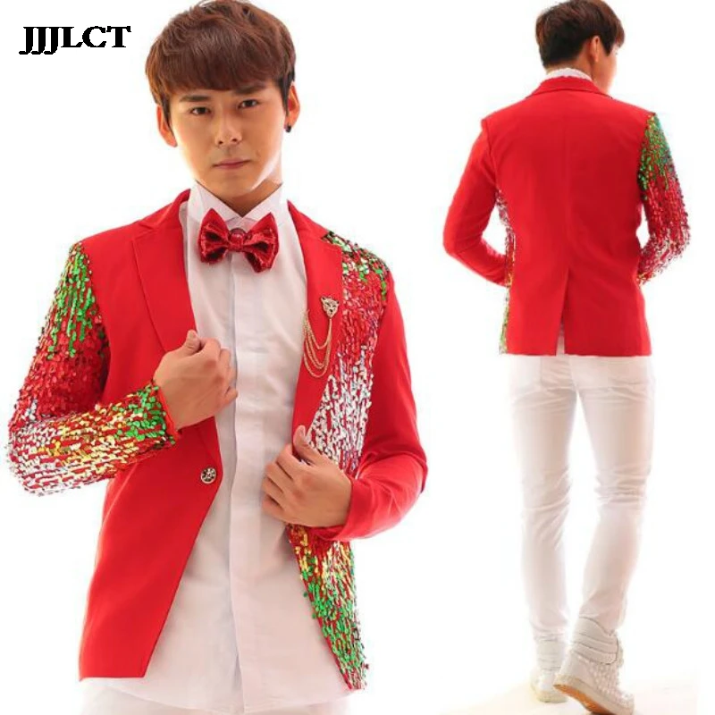 

Sequins star with the stage performance jacket nightclub male singer bar DJ rock punk costumes male
