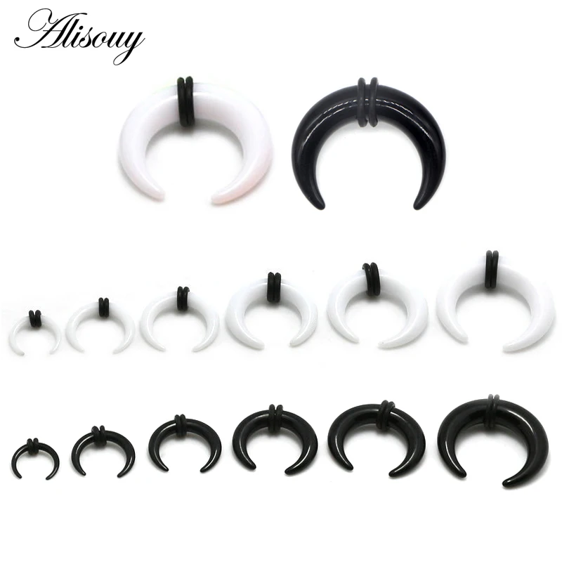 Lcolyoli 6 Pairs Acrylic C Shape Pincher Tapers Septum Buffalo Taper Expander with Black O-Rings Crescent Gauge Earring Plug for Women Men 14G-4G 