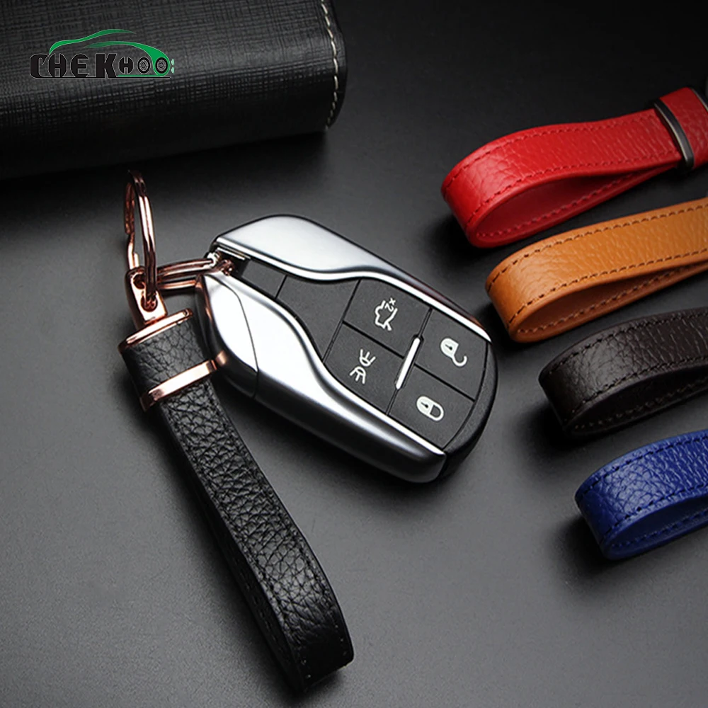 Car Rings Key Chain Genuine Leather 2 Rings Keychain Car Keyring Auto accessories Ornament Key Holder Gift For Women Men