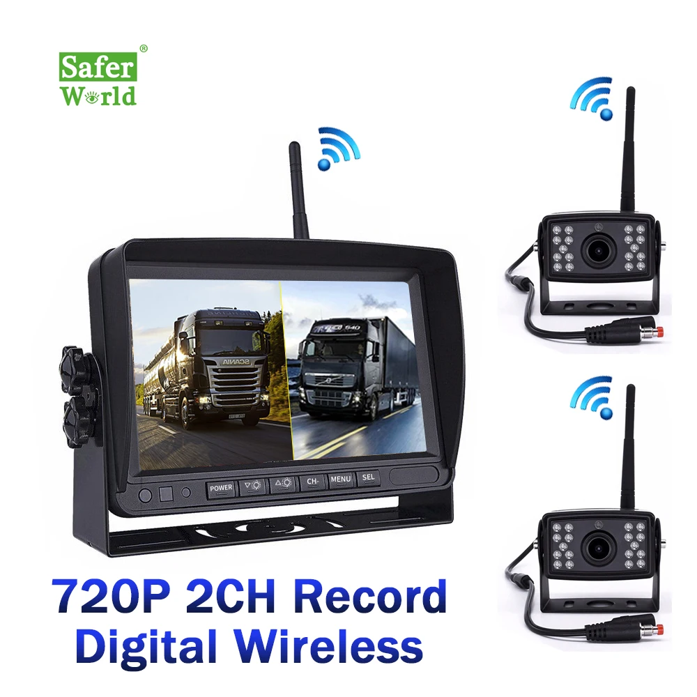 

Wireless Vehicle 7 Inch 2 Split Record Monitor Front And Rear Side View HD Reversing Camera System