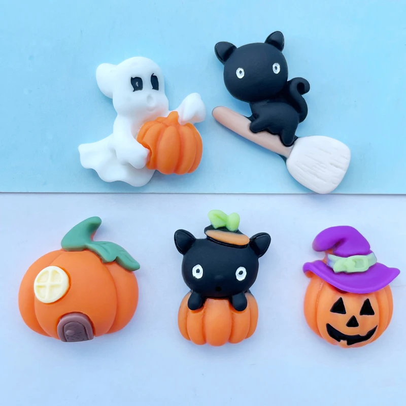 15 Pcs New Cute Resin Halloween Pumpkin Head Flat Back Cabochon Scrapbooking Hair Bow DIY Accessories B52 