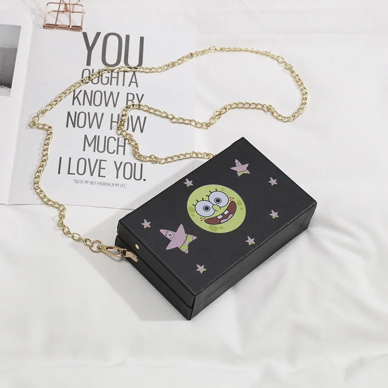 

Cartoon Small Bag WOMEN'S Bag New Style 2019 Cute Summer Hipster Box Square Sling Bag Chain Crossbody Bag