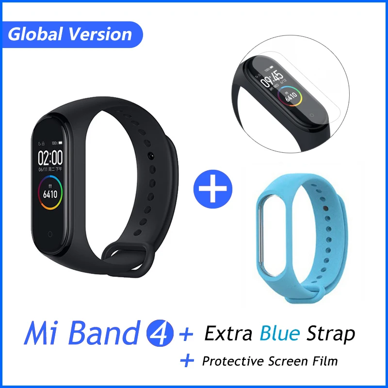Xiaomi mi Band 4 смарт-браслет для мужчин mi band 4 браслет 3 цвета экран Pulseira Correa Smartband - Цвет: GB Add Blue Film