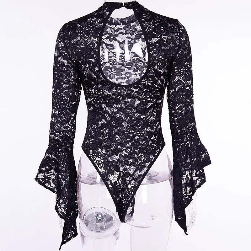 Rosetic Woman Sets Black Two Piece Goth Sexy Lace Bodysuit Rompers A Line Dress Suspender Lace Up See Through Club Wear Girl Set