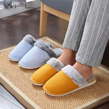 

WFL Womens Shoes 2019 Soft Cotton Warm Winter Couples Home Slippers Furry Thick Anti-slip Bottom House Winter Slippers