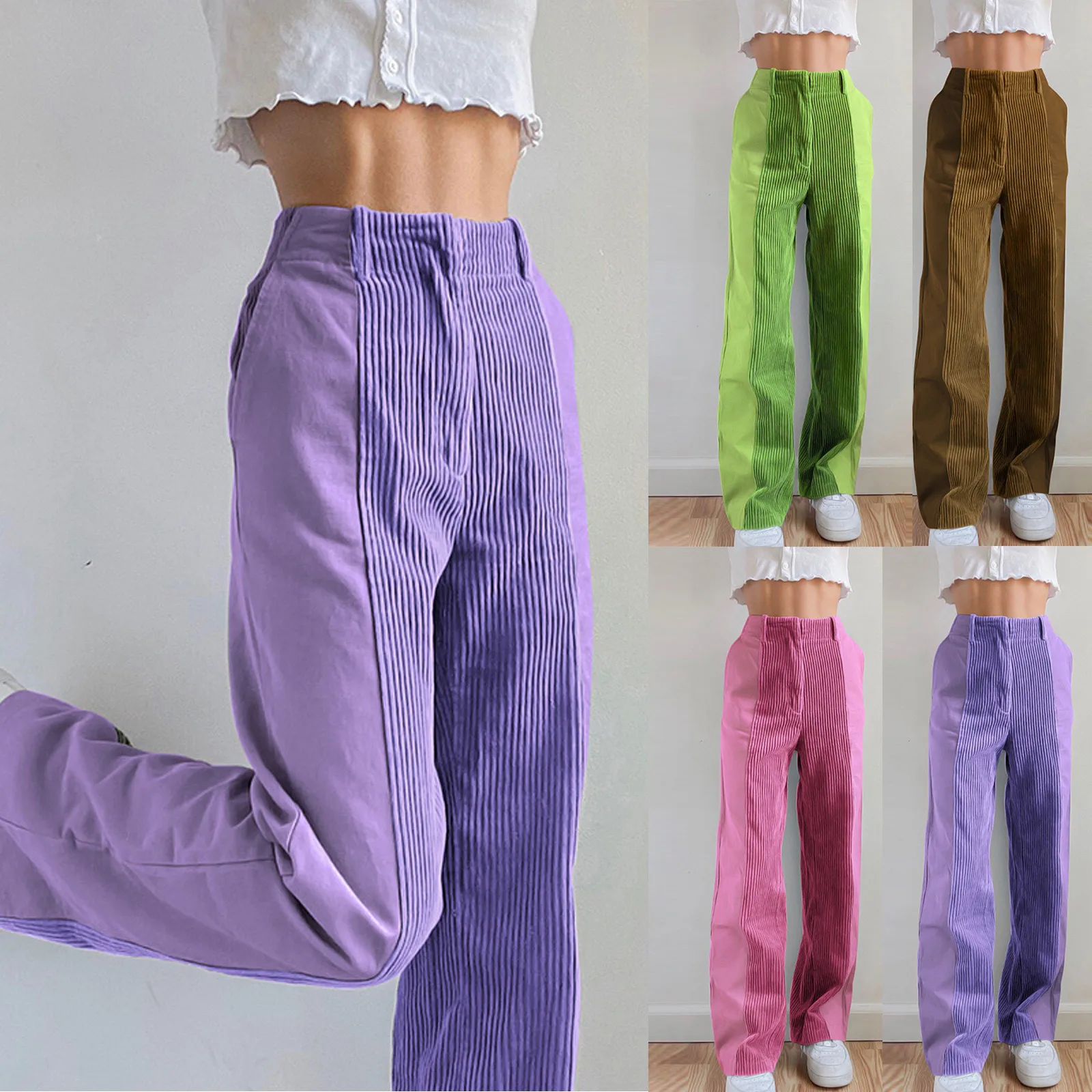 Pantalones de moda para Mujer, capris femeninos de cintura alta, ajustados, de pana, informales, de tubo recto, a la moda, @ 40