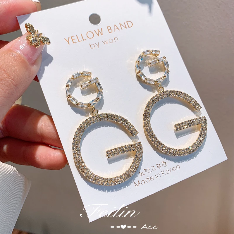 Designer Earring Luxury, Rhinestone Letter Earrings