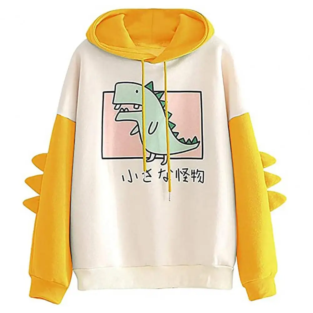 Autumn Winter Dinosaur Pattern Long Sleeve Sweatshirt Cotton Blend Teens Girls Hooded for Home Casual Coat Harajuku Streetwear | Женская