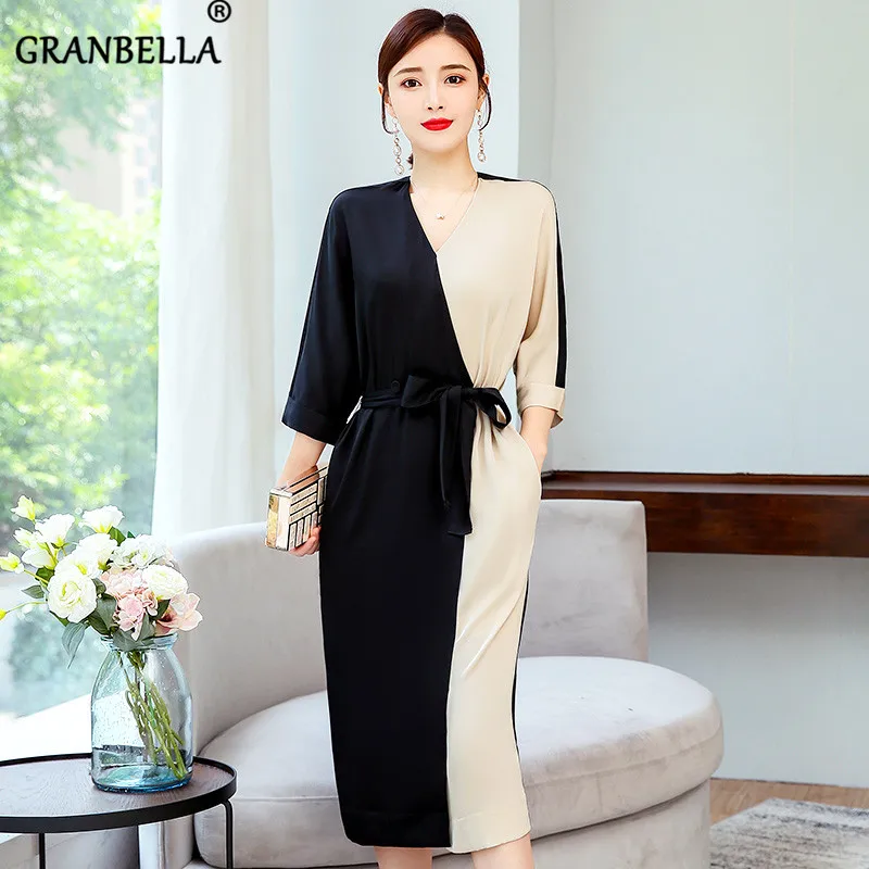 Женское офисное платье с высокой талией элегантное Пятнистое Бандажное средней