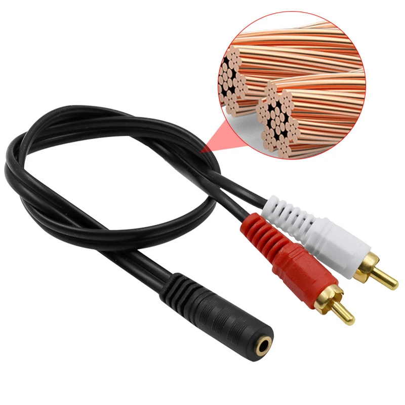 100Pcs RCA Audio Cable FeMale to 3 5mm Jack to 2 RCA AUX Cable Nylon Braided Splitter Cable for Home Theater iPhone Headphone