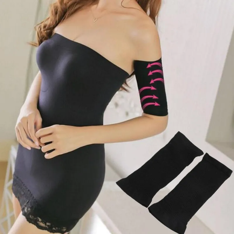 2pcs Losing Weight Calories Off Compression Arm Leg Shaper Sleeve Varicose Veins Support Elbow Sock Slimming Wrap Anti Cellulite - Color: Black arm belt