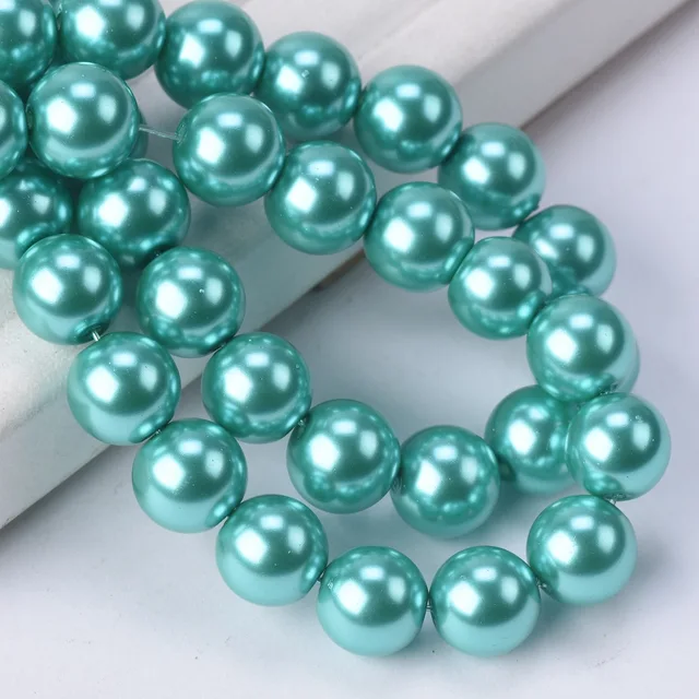 Lot Colors Round Pearl Coated Glass 4mm 6mm 8mm 10mm 12mm 14mm 16mm Loose Spacer Beads for Jewelry Making DIY Crafts Lake Green