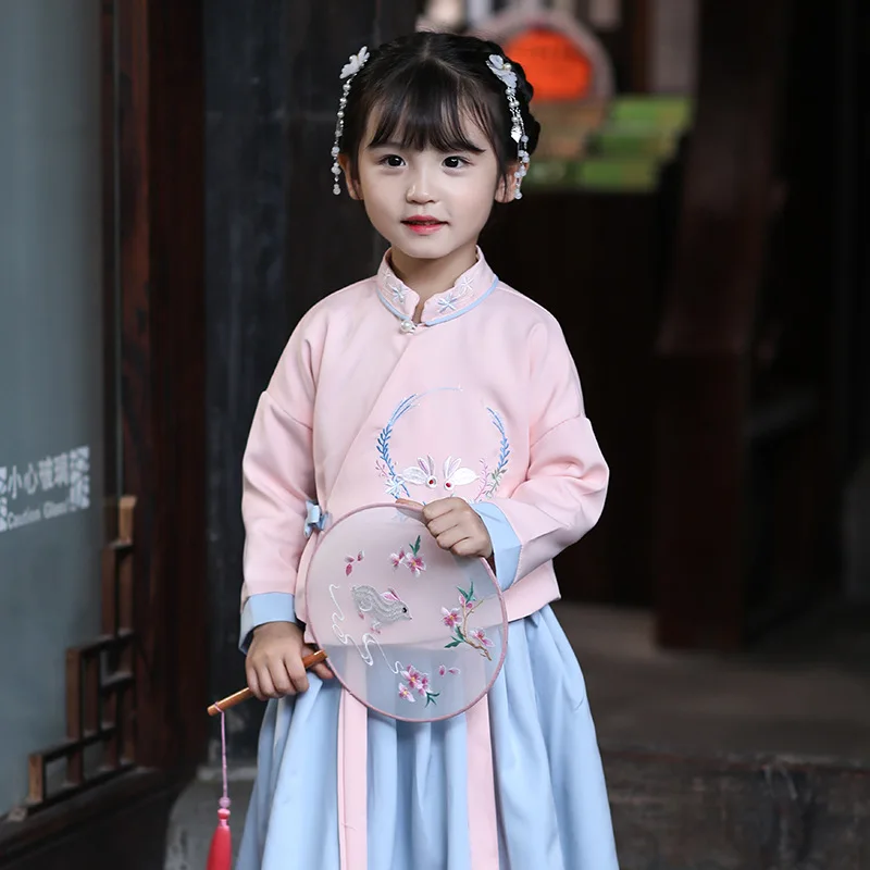 

Autumn Winter Girls Chinese National Style Thick Warm Sets Embroidery Children Traditional Suits Tang Dynasty Girl Hanfu Clothes