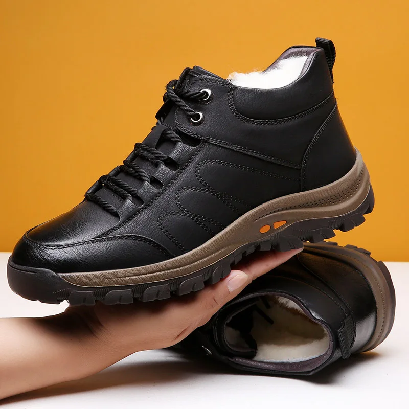 Shoes Upper New Warm-High-Top Mens Cotton Plus Winter Outdoor Non-Slip Waterproof Microfiber