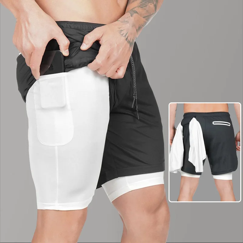 

Black 2 in 1 Shorts Men Mesh 2020 Jogger Summer Bodybuilding Basketball Shorts Quick Dry Gym Sport Workout Shorts Men