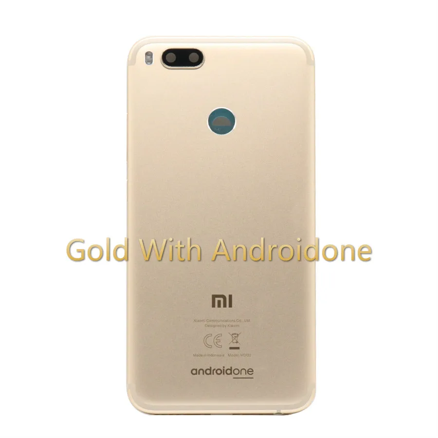 Для Xiaomi Mi A1 Крышка батарейного отсека задняя дверь Чехол для задней части телефона+ Кнопка громкости питания+ Sim лоток для Xiaomi Mi 5x A1 Крышка батарейного отсека - Цвет: Gold With Androidone