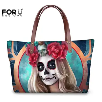 

FORUDESIGNS Large Bags For Women Soft Handbags Gothic Sugar Girls With Rose Flower Skull Prints Hand-bags High Quality Wearable