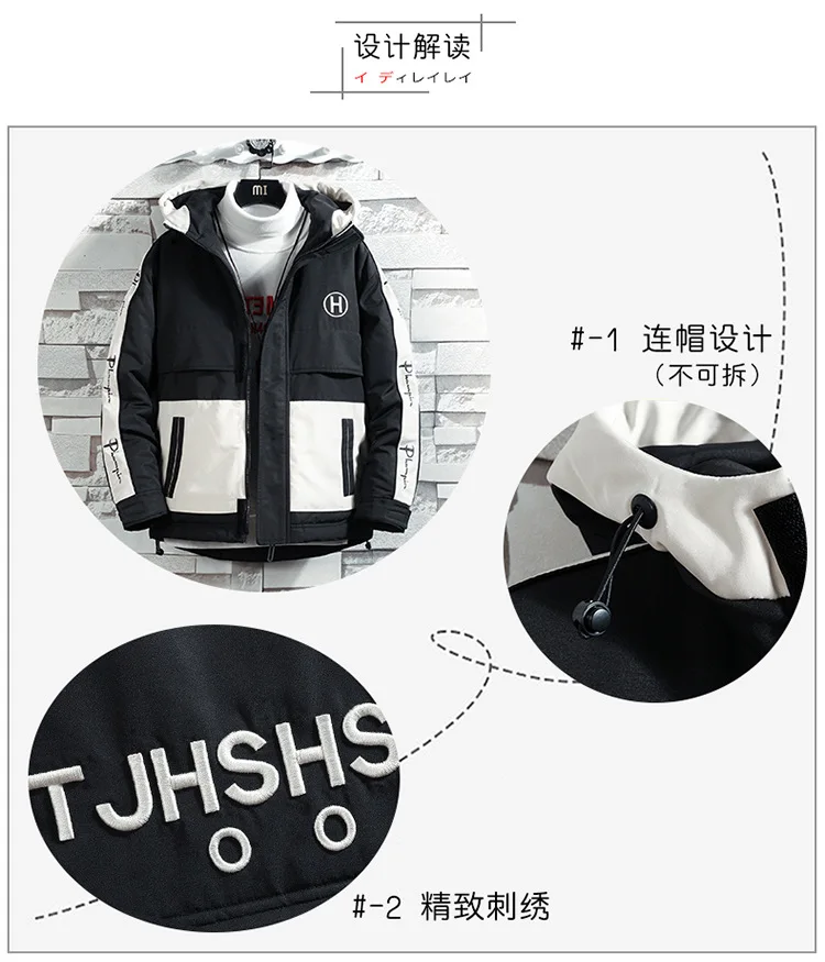 Winter New Style Men Casual Thick Cotton Coat Teenager Korean-style Popular Brand Fashion Printed Cotton Overcoat Men's